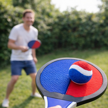 Raquette de Plage 32 cm Double Face avec 2 Balles Jeu Extérieur – Produit Officiel Équipe de France FFF, Plage et Jardin