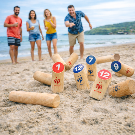 Jeu de Quilles Finlandaises en Bois – Produit Officiel Équipe de France FFF, Jeu d’Adresse en Plein Air pour Jardin