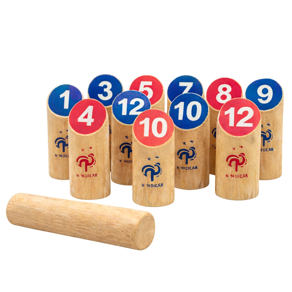 Jeu de Quilles Finlandaises en Bois – Produit Officiel Équipe de France FFF, Jeu d’Adresse en Plein Air pour Jardin