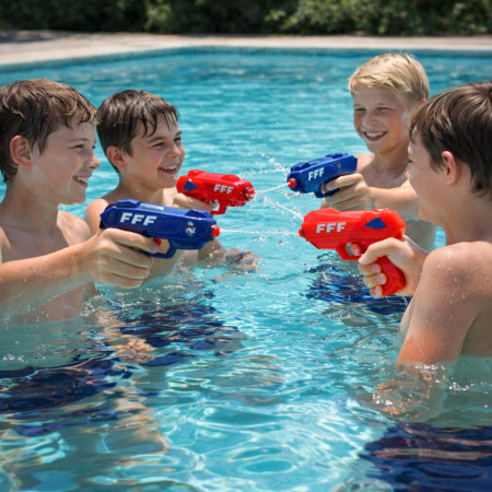 Paire de Pistolets à Eau 12 cm Bleu et Rouge – Produit Officiel Équipe de France FFF, Jouet de Plage et Piscine, Jeux d’Eau Été