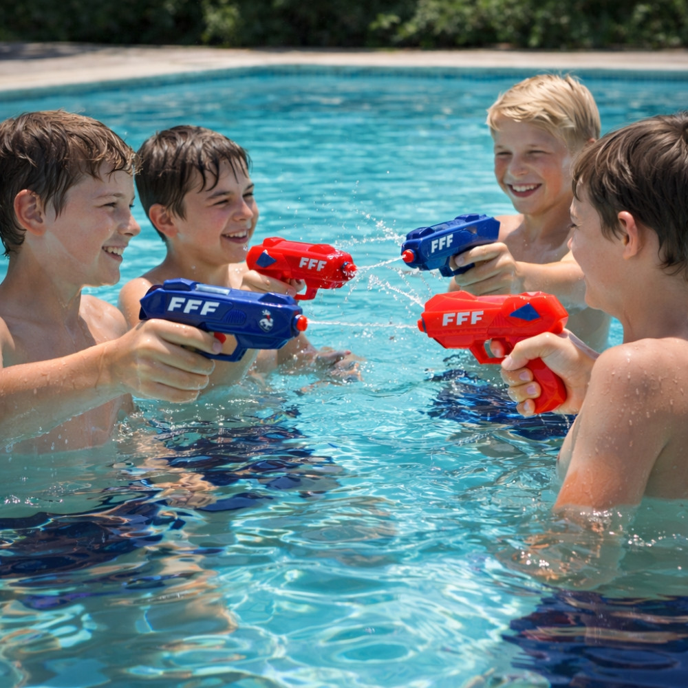 Paire de Pistolets à Eau 12 cm Bleu et Rouge – Produit Officiel Équipe de France FFF, Jouet de Plage et Piscine, Jeux d’Eau Été