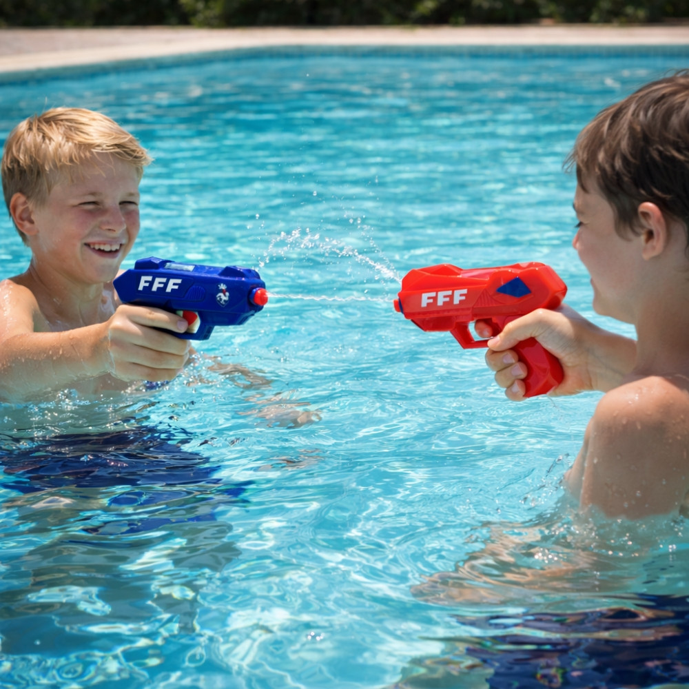 Paire de Pistolets à Eau 12 cm Bleu et Rouge – Produit Officiel Équipe de France FFF, Jouet de Plage et Piscine, Jeux d’Eau Été