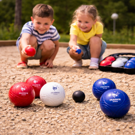 Set de 6 Boules de Pétanque pour Enfants Bleu Blanc Rouge – Produit Officiel Équipe de France FFF, Jeu d’Adresse pour Jardin