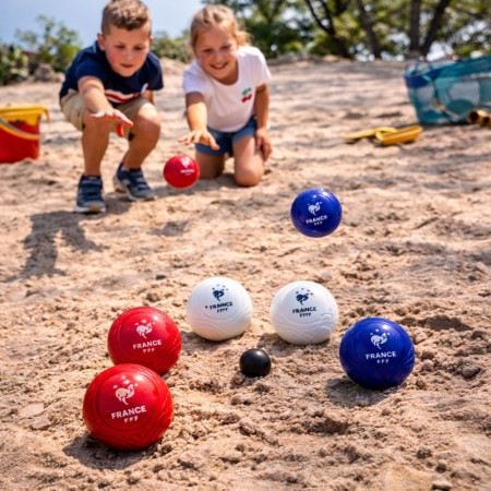 Set de 6 Boules de Pétanque pour Enfants Bleu Blanc Rouge – Produit Officiel Équipe de France FFF, Jeu d’Adresse pour Jardin