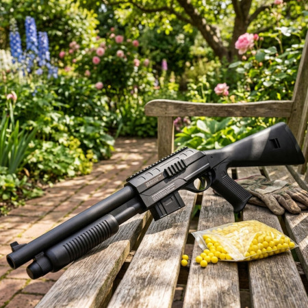 Fusil à pompe à billes 75 cm – Réplique ludique design, tir coup par coup, puissance 0,44 joules, avec 18 billes incluses