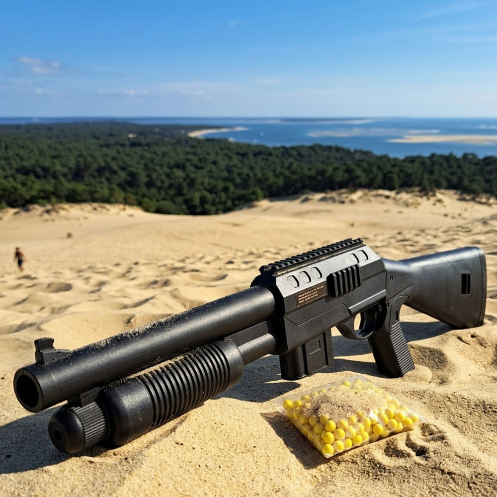 Fusil à pompe à billes 75 cm – Réplique ludique design, tir coup par coup, puissance 0,44 joules, avec 18 billes incluses