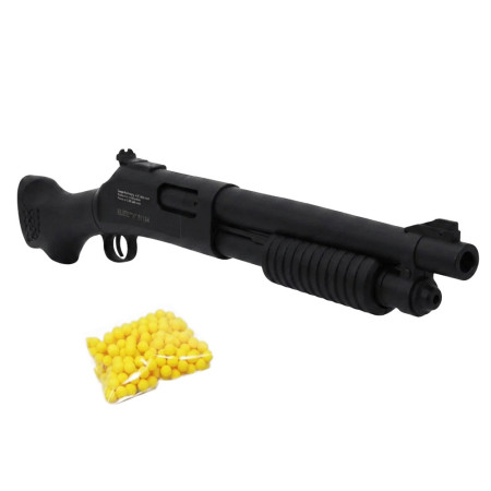 Réplique Airsoft Fusil à pompe 58 cm avec billes incluses – Puissance 0,38 joule – Tir manuel coup par coup – 18 billes fournies