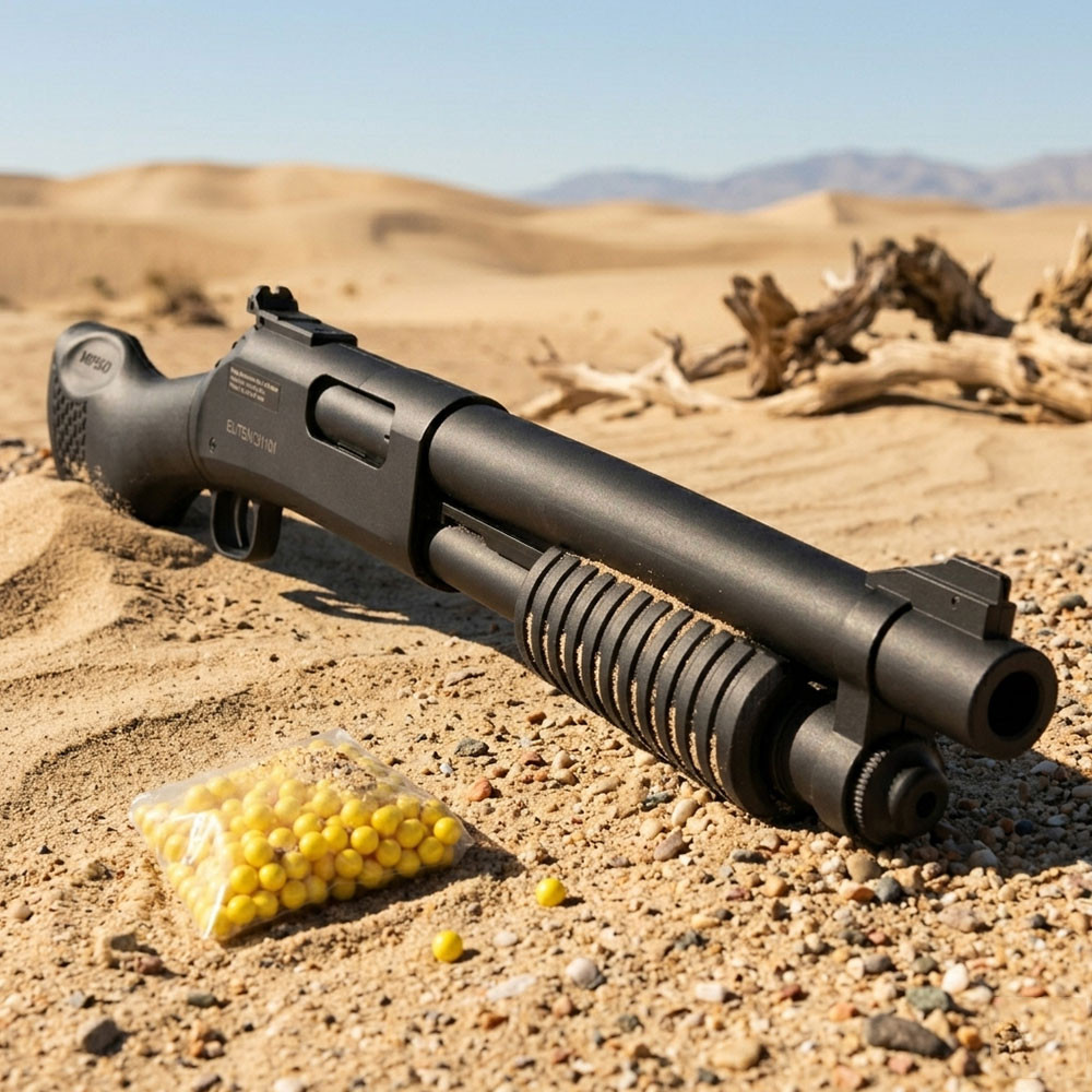 Réplique Airsoft Fusil à pompe 58 cm avec billes incluses – Puissance 0,38 joule – Tir manuel coup par coup – 18 billes fournies