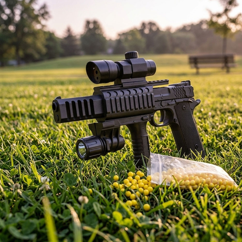 Réplique Airsoft Fusil à Pompe 28 cm – avec laser rouge et éclairage intégré – Puissance 0,25 Joule – Tir coup par coup