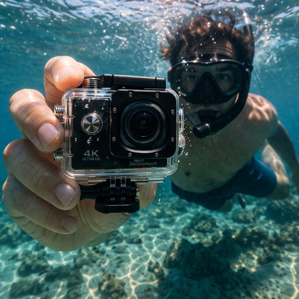 Caméra Sport 4K 30FPS WiFi Grand Angle 170° avec Stabilisation – Caméra 16MP Étanche 30 m Accessoires Sport et Aventure
