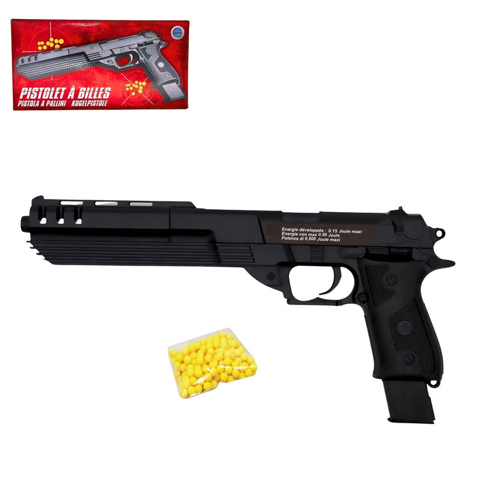 Pistolet à billes 35 cm – Réplique ludique avec chargeur long et 18 billes incluses – Tir coup par coup – Puissance 0,15 joule