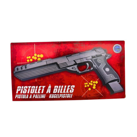 Pistolet à billes 35 cm – Réplique ludique avec chargeur long et 18 billes incluses – Tir coup par coup – Puissance 0,15 joule