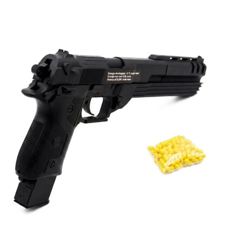 Pistolet à billes 35 cm – Réplique ludique avec chargeur long et 18 billes incluses – Tir coup par coup – Puissance 0,15 joule
