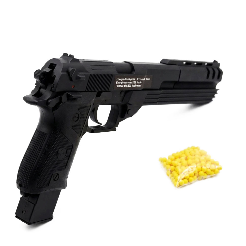 Pistolet à billes 35 cm – Réplique ludique avec chargeur long et 18 billes incluses – Tir coup par coup – Puissance 0,15 joule