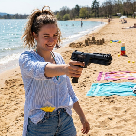 Pistolet à billes 35 cm – Réplique ludique avec chargeur long et 18 billes incluses – Tir coup par coup – Puissance 0,15 joule
