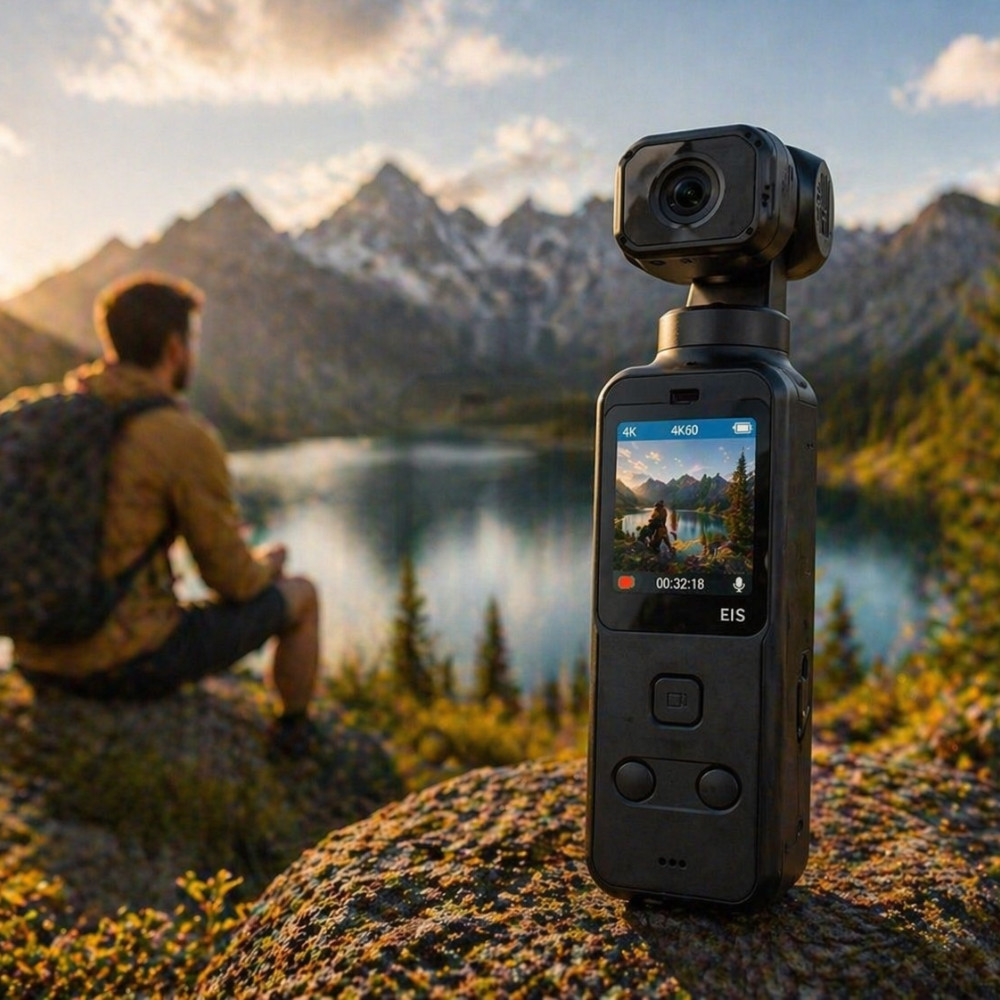 Caméra Vlog 4K WiFi EIS 60 FPS Compacte avec Microphone et Accessoires – Caméra Piéton Création de Contenu avec Rotation 270°