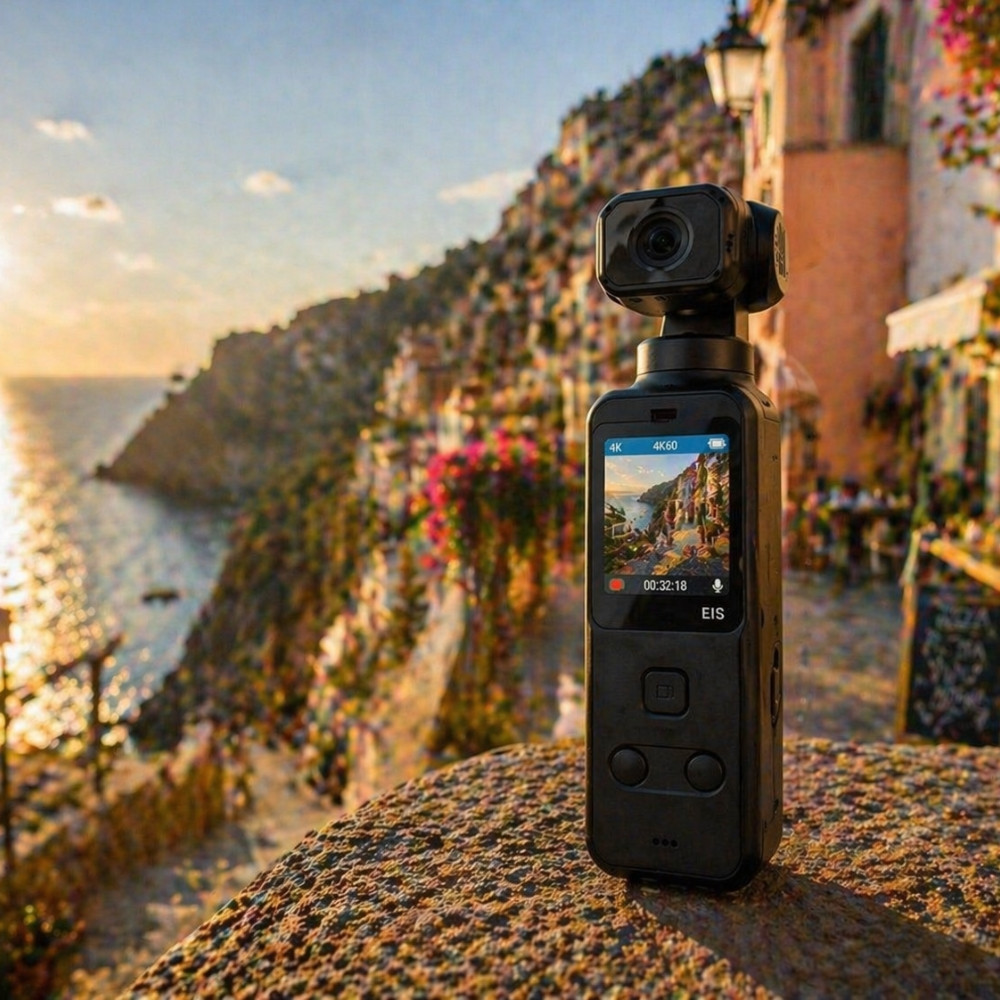 Caméra Vlog 4K WiFi EIS 60 FPS Compacte avec Microphone et Accessoires – Caméra Piéton Création de Contenu avec Rotation 270°