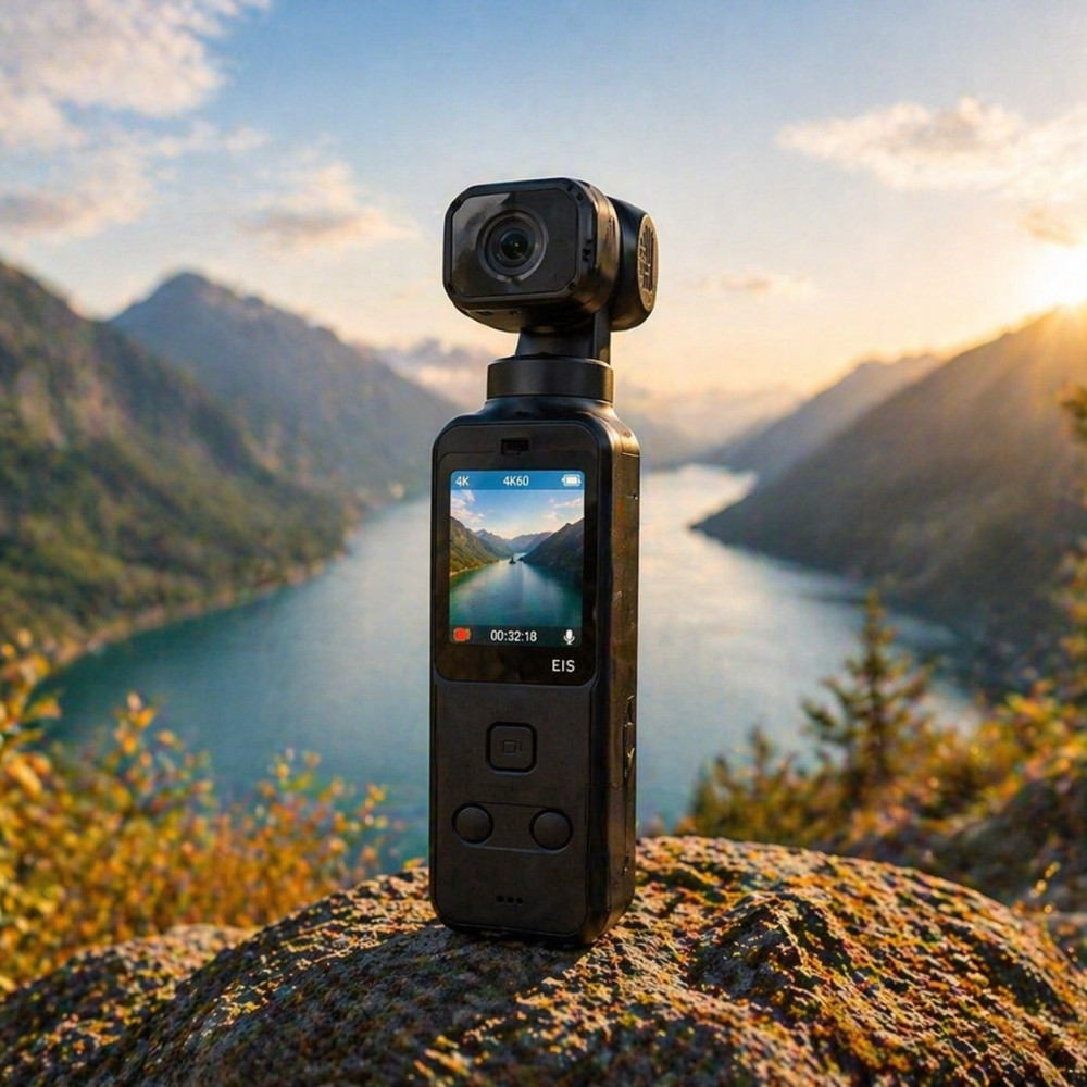 Caméra Vlog 4K WiFi EIS 60 FPS Compacte avec Microphone et Accessoires – Caméra Piéton Création de Contenu avec Rotation 270°