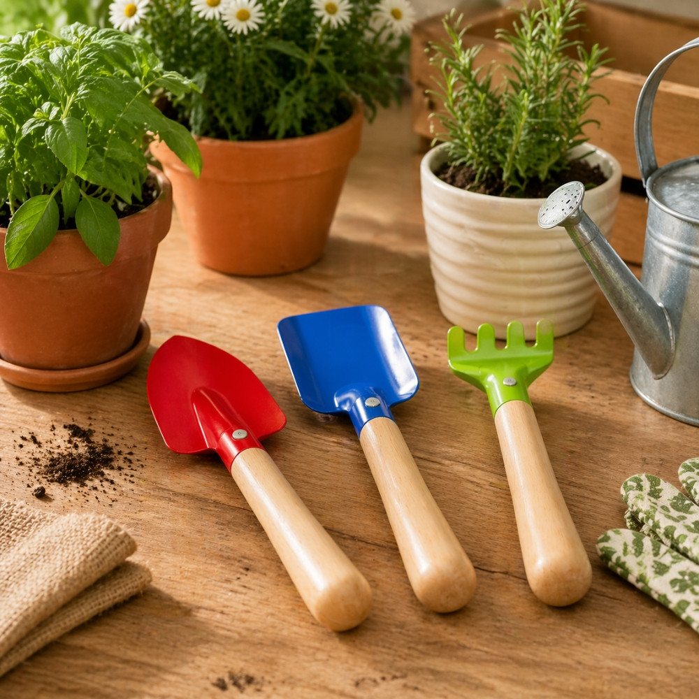 MINIGARDEN - Set de 3 Outils de Jardin Mini en Métal Colorés – Kit de Jardinage pour Enfant