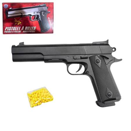 Pistolet à Billes 25 cm avec 18 Munitions Incluses – Réplique Ludique Design, Puissance 0,17 Joule, Tir Manuel Coup par Coup