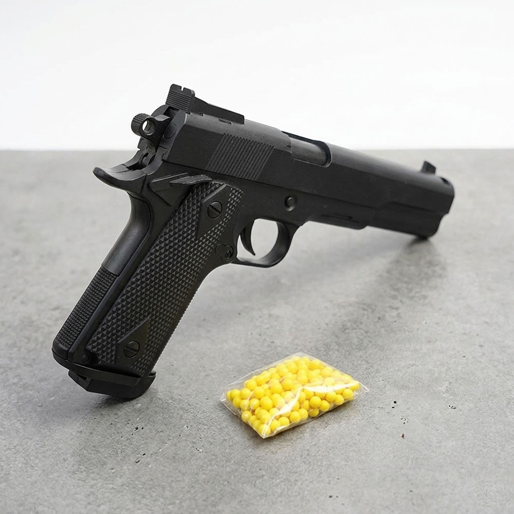 Pistolet à Billes 25 cm avec 18 Munitions Incluses – Réplique Ludique Design, Puissance 0,17 Joule, Tir Manuel Coup par Coup