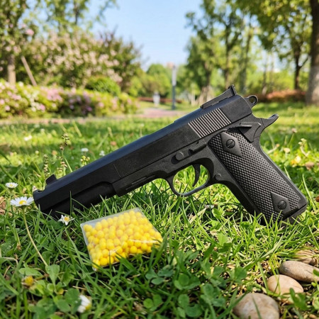 Pistolet à Billes 25 cm avec 18 Munitions Incluses – Réplique Ludique Design, Puissance 0,17 Joule, Tir Manuel Coup par Coup