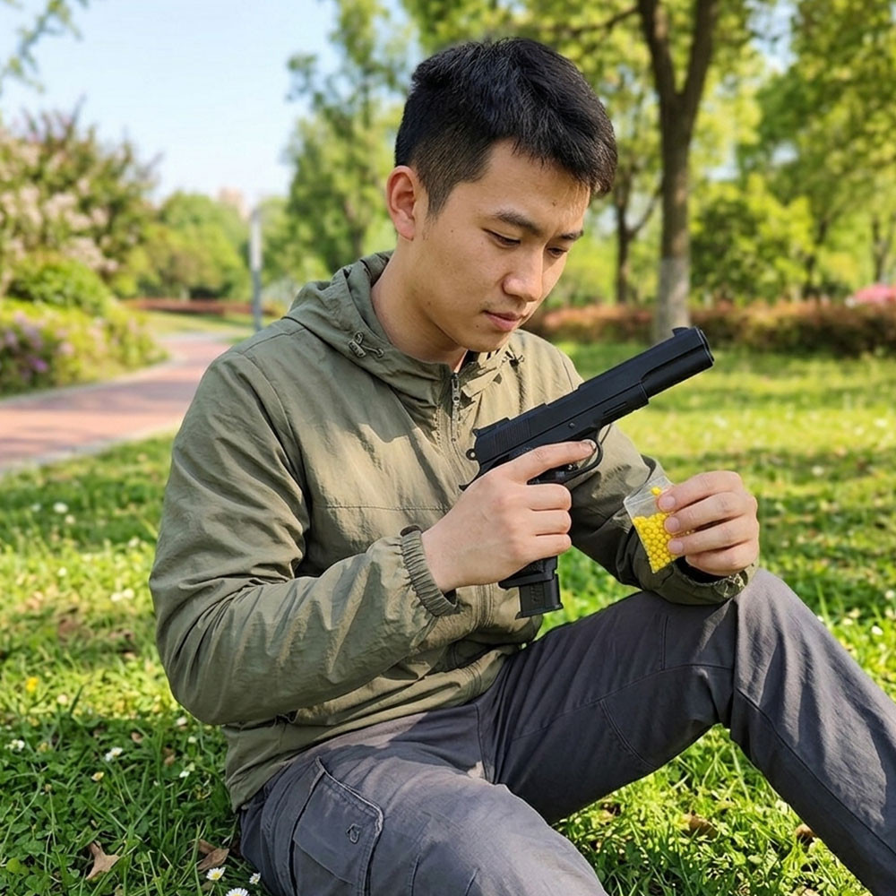 Pistolet à Billes 25 cm avec 18 Munitions Incluses – Réplique Ludique Design, Puissance 0,17 Joule, Tir Manuel Coup par Coup