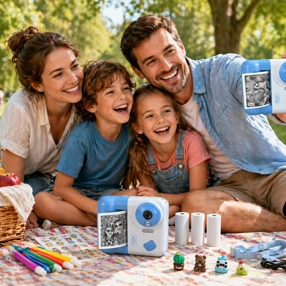 Appareil Photo Enfant Impression Instantanée 48 MP Vidéo 1080p Écran 2,4 Pouces 3 Rouleaux – Jeux et Lecteur Audio Bleu