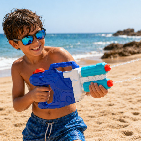 DUOJET50 - Pistolet à Eau XL 50 cm Double Jets Grande Portée Couleur Aléatoire – Jouet d’Eau pour Piscine, Plage et Jardin
