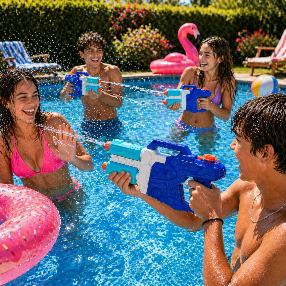 DUOJET50 - Pistolet à Eau XL 50 cm Double Jets Grande Portée Couleur Aléatoire – Jouet d’Eau pour Piscine, Plage et Jardin