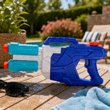 DUOJET50 - Pistolet à Eau XL 50 cm Double Jets Grande Portée Couleur Aléatoire – Jouet d’Eau pour Piscine, Plage et Jardin