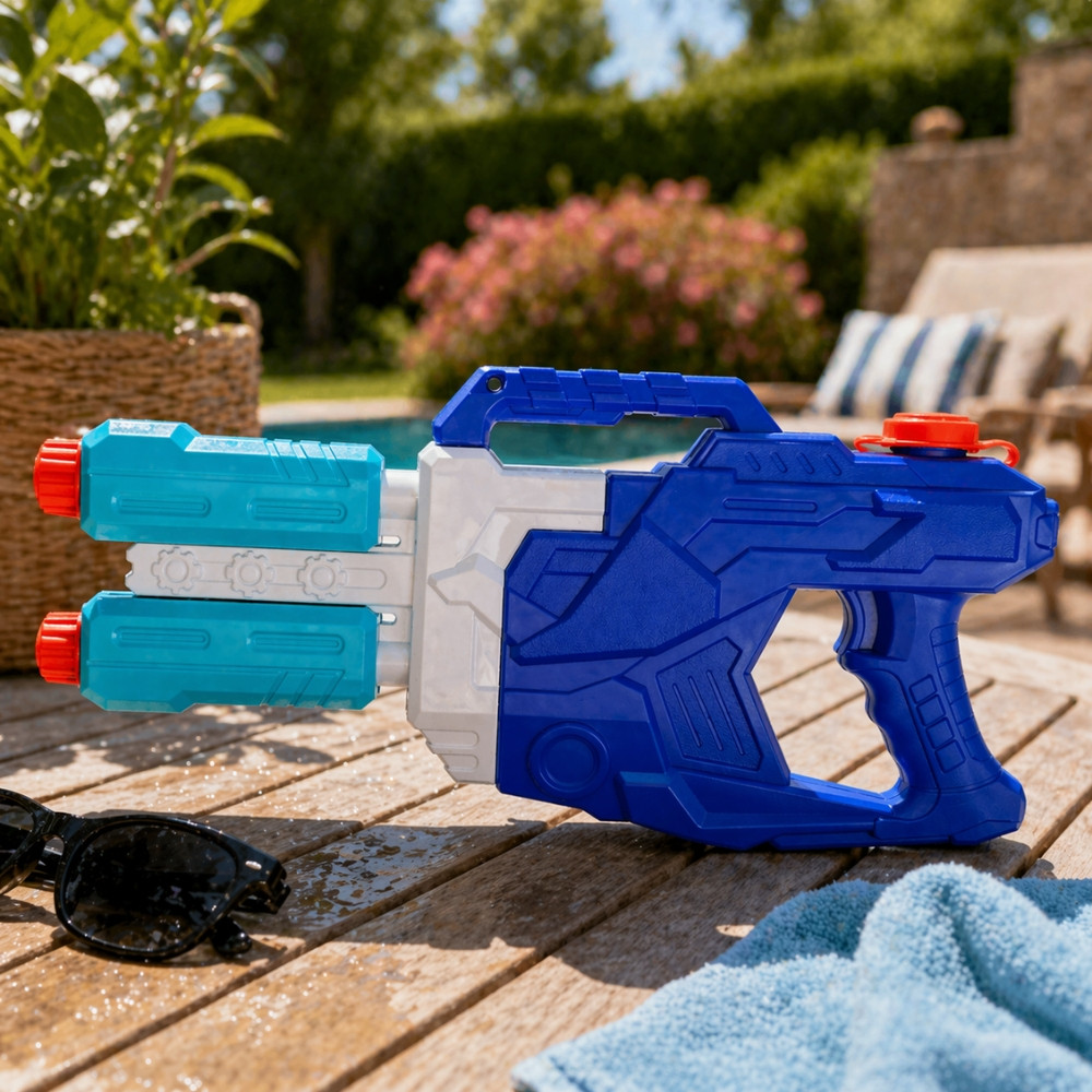 DUOJET50 - Pistolet à Eau XL 50 cm Double Jets Grande Portée Couleur Aléatoire – Jouet d’Eau pour Piscine, Plage et Jardin