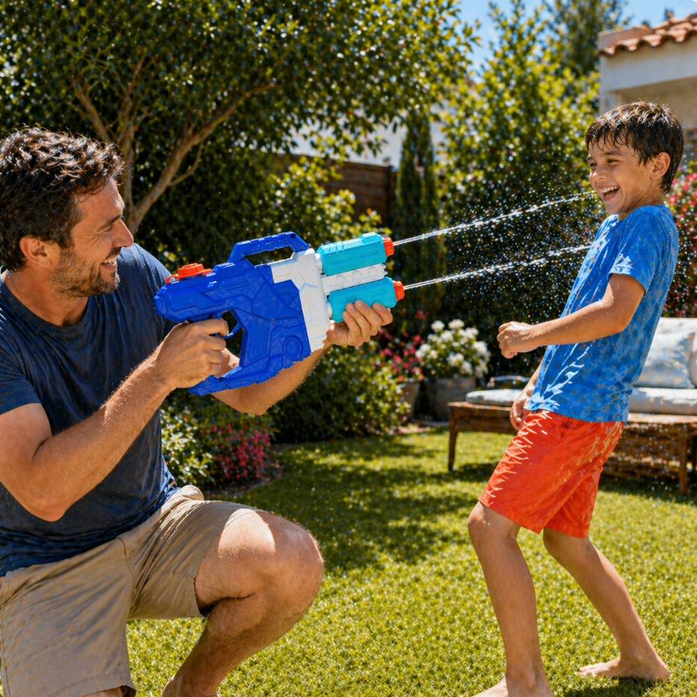 DUOJET50 - Pistolet à Eau XL 50 cm Double Jets Grande Portée Couleur Aléatoire – Jouet d’Eau pour Piscine, Plage et Jardin