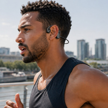 Casque à Conduction Osseuse Bluetooth 5.2 Noir – Écouteurs Oreilles Libres pour Musique et Appels, Design Sport