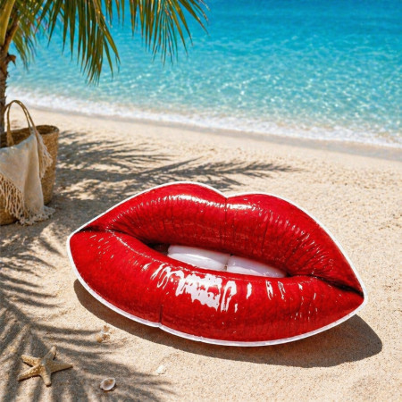 FLOATLIPS - Bouée Géante Lèvres 1,96 m x 1,00 m XXL Gonflable Piscine et Plage – Matelas Flottant Fun pour Été et Vacances