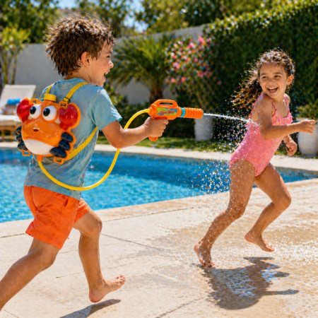 CRABPACK - Canon à Eau Sac à Dos Enfant Crabe avec Réservoir et Lanceur, Pistolet pour Jeux Piscine et Plage - Couleur Aléatoire