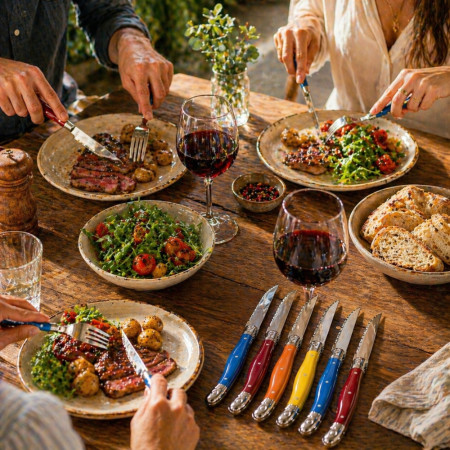 Set de 6 Couteaux de Table 23 cm à Manches Colorés – Couteaux de Cuisine pour Repas Quotidien