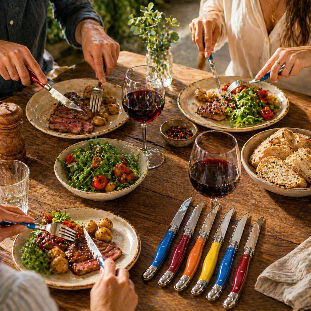 Set de 6 Couteaux de Table 23 cm à Manches Colorés – Couteaux de Cuisine pour Repas Quotidien