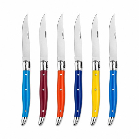Set de 6 Couteaux de Table 23 cm à Manches Colorés – Couteaux de Cuisine pour Repas Quotidien