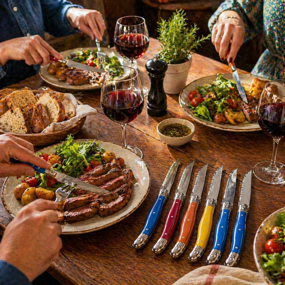 Set de 6 Couteaux de Table 23 cm à Manches Colorés – Couteaux de Cuisine pour Repas Quotidien