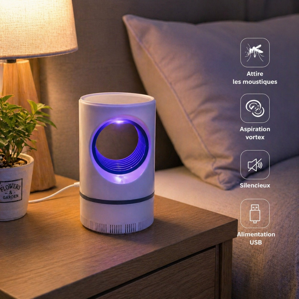 Lampe LED Anti Moustiques 17 cm USB Désinsectiseur Électrique à Aspiration Vortex – Piège à Insectes pour Intérieur & Extérieur