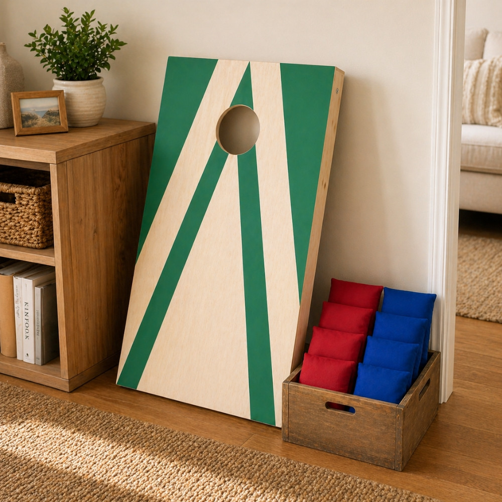 CORNHOLE- Jeu de Cornhole en Bois – Planche + 8 Sacs Colorés | Jeu d’Adresse Extérieur pour Jardin & Famille