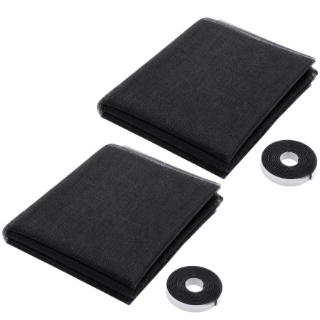 Set de 2 Moustiquaires Fenêtre DIY 130 x 150 cm Polyester Noir Découpable avec Bande Auto-Agrippante
