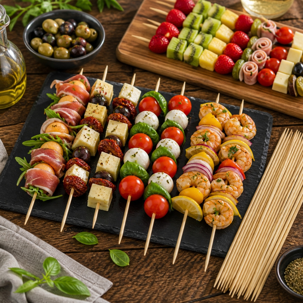 Set de 90 Piques à Brochettes en Bambou 40 cm pour Barbecue et Apéritif – Bâtonnets de Cuisson pour Grill, Viande..