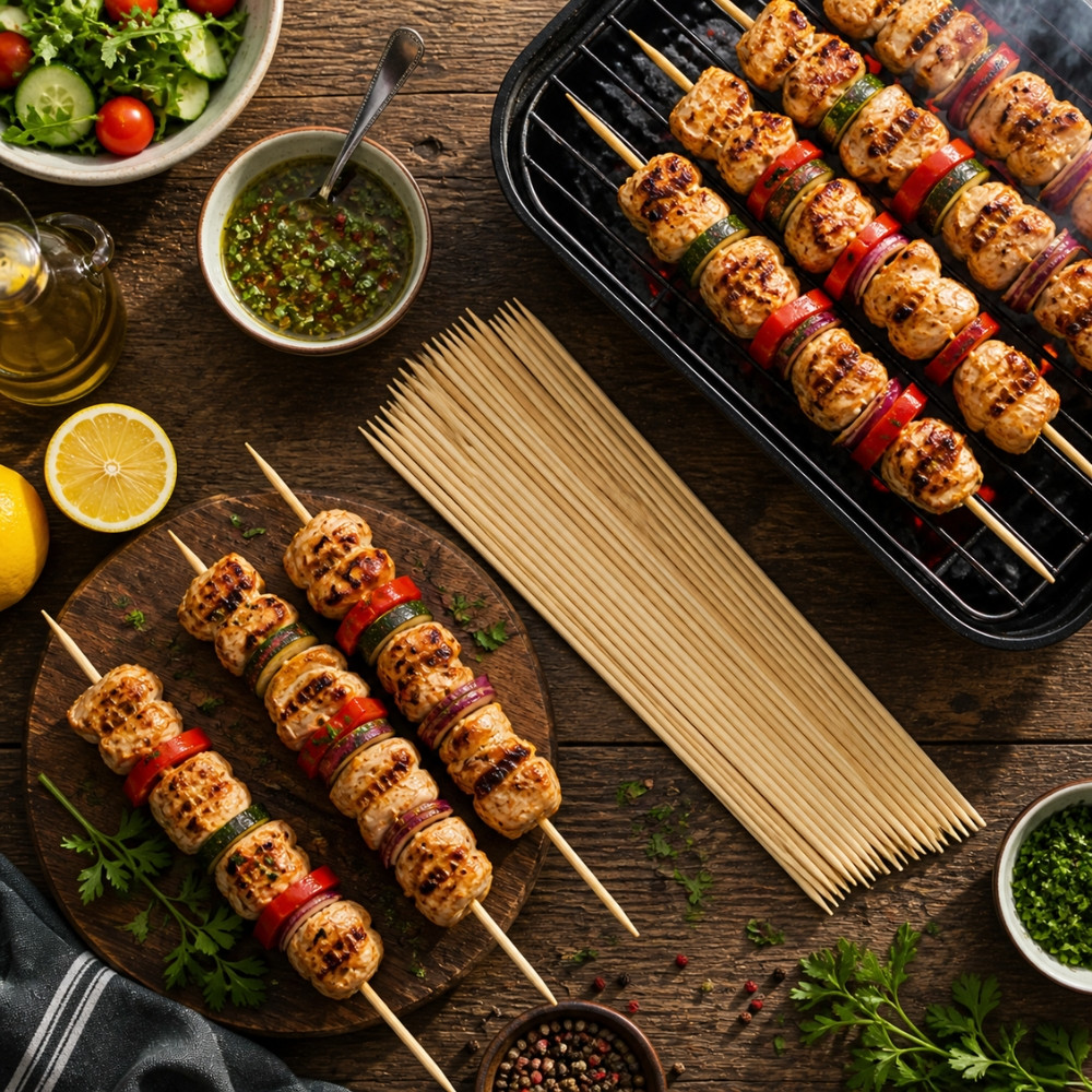 Set de 90 Piques à Brochettes en Bambou 40 cm pour Barbecue et Apéritif – Bâtonnets de Cuisson pour Grill, Viande..
