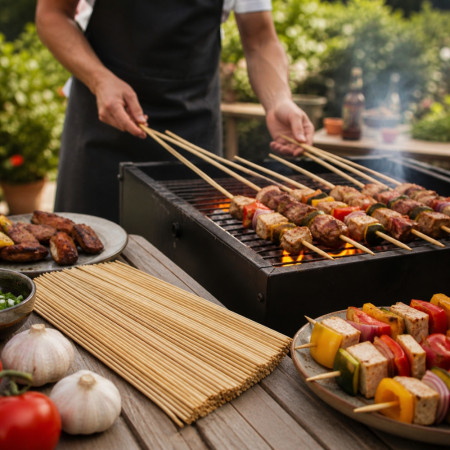 Set de 90 Piques à Brochettes en Bambou 40 cm pour Barbecue et Apéritif – Bâtonnets de Cuisson pour Grill, Viande..