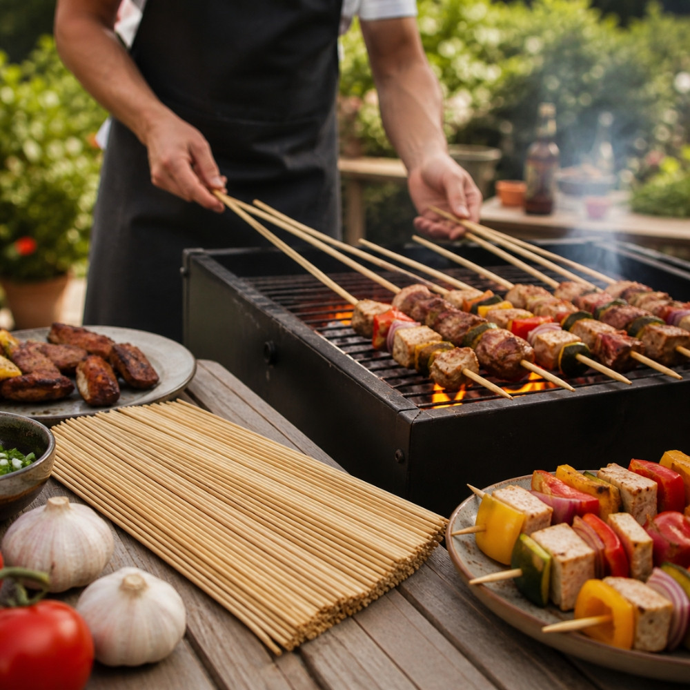 Set de 90 Piques à Brochettes en Bambou 40 cm pour Barbecue et Apéritif – Bâtonnets de Cuisson pour Grill, Viande..