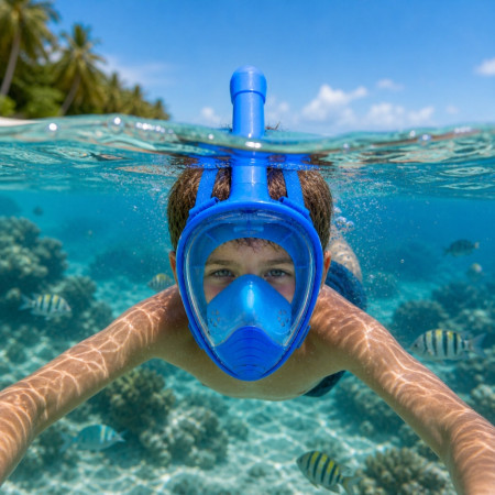 SNORKMASK-Masque de Plongée Full Face Enfant 6-12 Ans Anti-Buée Snorkeling Sangles Réglables Confortables Noir ou Bleu