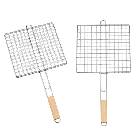 Set de 2 Double Grilles Barbecue Acier Chromé Carré 25x25 cm – Accessoires de Cuisson pour Grill, Viande et Légumes