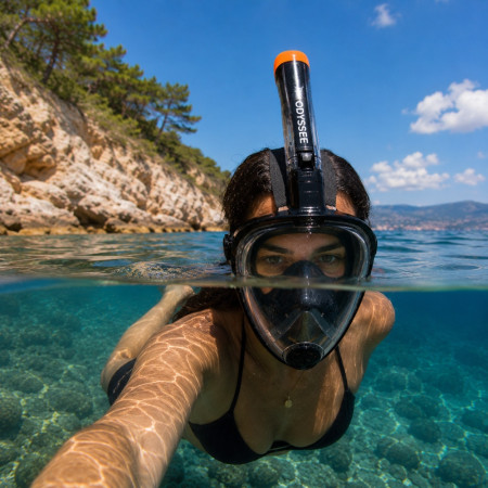 SNORKMASK_SM - Masque de plongée full face adulte S-M anti-buée, vision panoramique, noir ou bleu